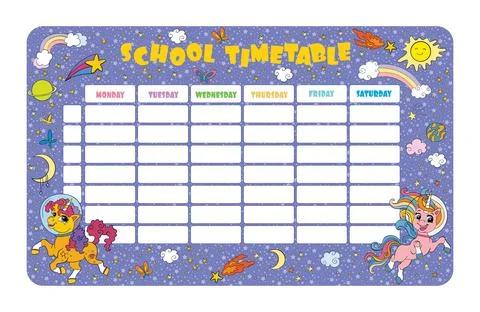 Cute cosmic unicorns printable weekly planner vector Stock Illustration