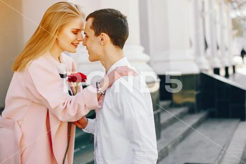 Cute couple in a city Stock Photos