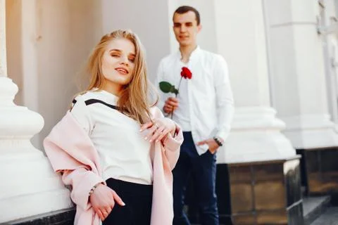 Cute couple in a city Stock Photos