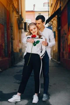 Cute couple in a city Stock Photos