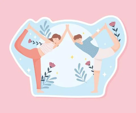 Cute couple doing yoga Stock Illustration