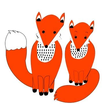 Cute couple of foxes in simple doodle style Stock Illustration
