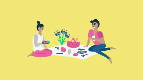 Cute couple having lunch. Stock Illustration