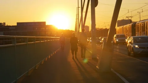 Cute Couple Holding Hands While Walking Towards The Sun Stock Footage 96239945