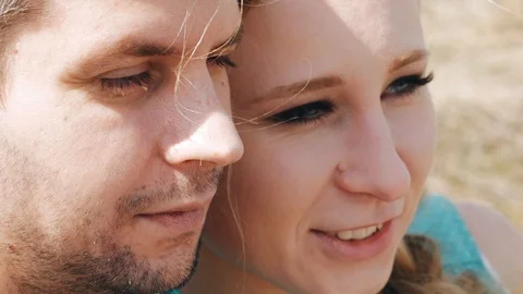Cute couple looking away, close-up. Stock Footage 92586531