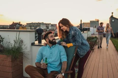 Cute couple at the rooftop Stock Photos