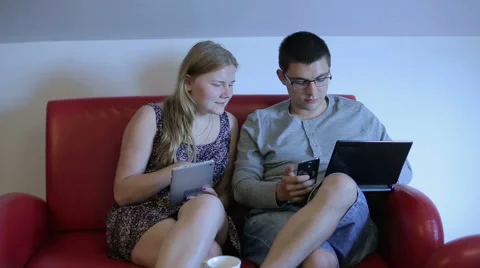 Cute couple is spending time together with pc Stock Footage 65051559