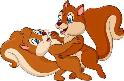 Cute couple squirrel dancing Stock Illustration