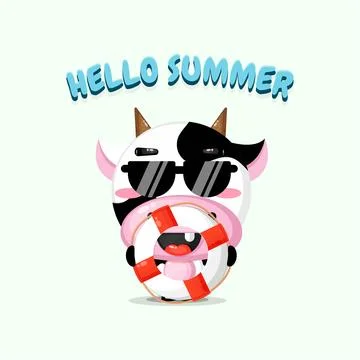 Cute cow carrying a float with summer greetings Stock Illustration