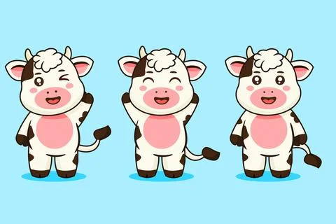 Cute Cow Character Set with Different Standing Poses Vector Illustration Stock-Illustration