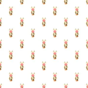 Cute cow chewing bubble gum seamless pattern Stock Illustration