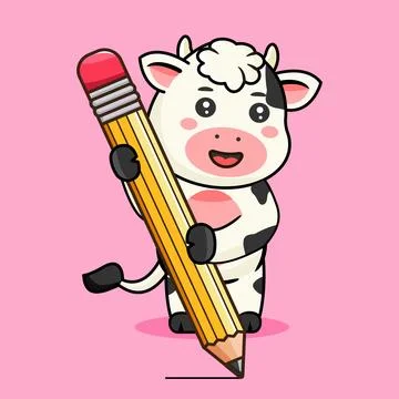 Cute Cow Drawing with Pencil Vector Illustration Kawaii Animal Stock Illustration