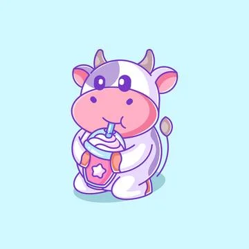 Cute cow drinking pop ice Stock Illustration