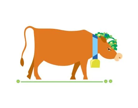 Cute cow flat hand drawn vector color character Stock Illustration