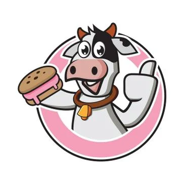 Cute Cow hold bread ice cream mascot logo illustration Stock Illustration