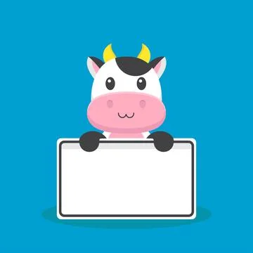 Cute Cow Holding Blank Text Board Stock Illustration