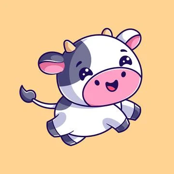 Cute cow hovering feeling happy Stock Illustration