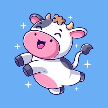 Cute cow jumping because it feels happy Stock Illustration