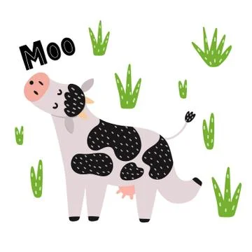 Cute cow mooing isolated element on white background Stock Illustration