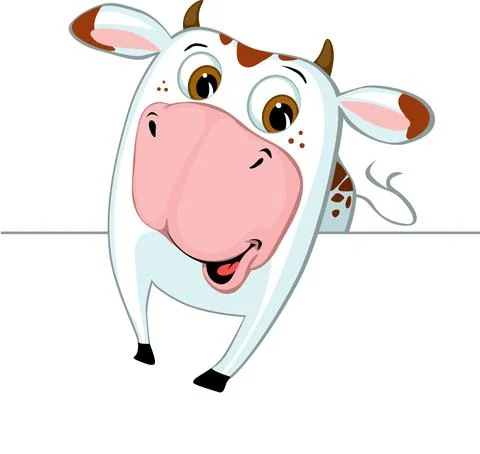 Cute Cow Peeking Out from Behind a White Surface - Vector Illustration Stock Illustration