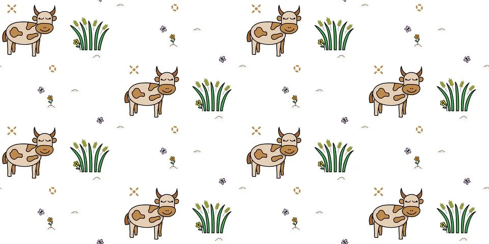 Cute cow seamless pattern. Creative kids texture with funny animals. Vector Stock-Illustration