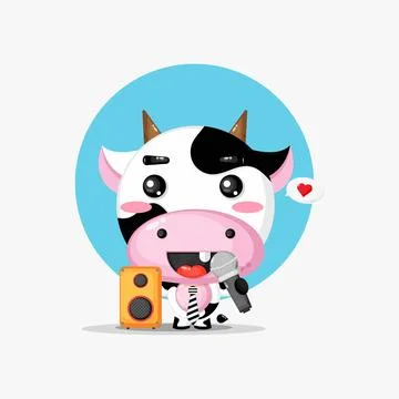 Cute cow is singing Stock Illustration
