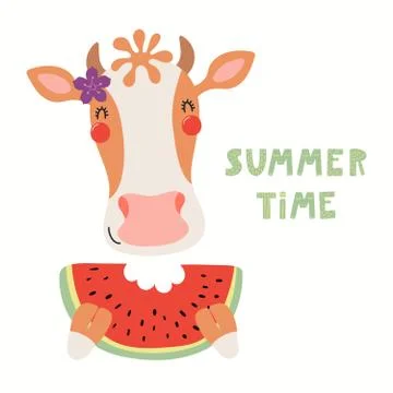 Cute cow in summer Stock Illustration