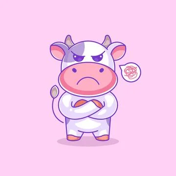 Cute cow worried and thinking have question choice Stock Illustration