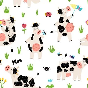 Cute cows seamless pattern Stock Illustration