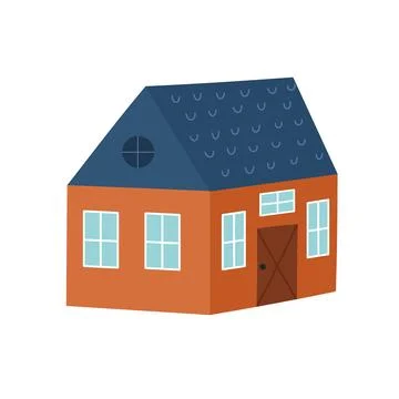 Cute cozy house in cartoon style isolated on white. Village or farm element Stock Illustration