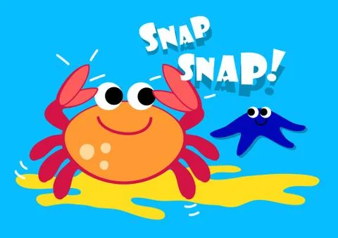 Cute crab and starfish under the sea Stock Illustration