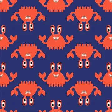 Cute crab pattern seamless. Cartoon crab sea animal background. Baby fabric t イラスト素材