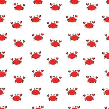 Cute Crab Seamless Pattern, Cartoon Hand Drawn Animal Doodles Vector Illustra Illustrazione stock