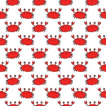 Cute Crab Seamless Pattern, Cartoon Hand Drawn Animal Doodles Vector Illustra イラスト素材