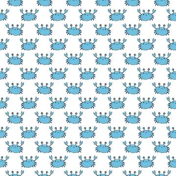 Cute Crab Seamless Pattern, Cartoon Hand Drawn Animal Doodles Vector Illustra Illustrazione stock