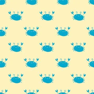 Cute Crab Seamless Pattern, Cartoon Hand Drawn Animal Doodles Vector Illustra Illustrazione stock