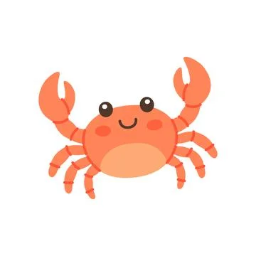 Cute crab with smiling face. Flat vector marine animal illustration perfect for Stock Illustration