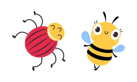 Cute Crawling Beetle and Flying Bumblebee as Garden Bug Vector Set Stock Illustration