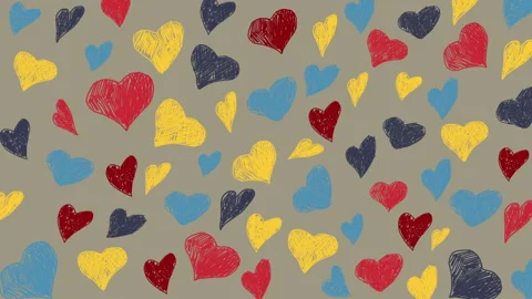 Cute crayon drawn hearts pattern. Colored doodle rough hearts for Valentine's Video stock 301542848