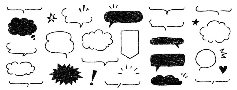 Cute crayon frame speech bubble set. Crayon chalk background speech bubble frame Stock Illustration