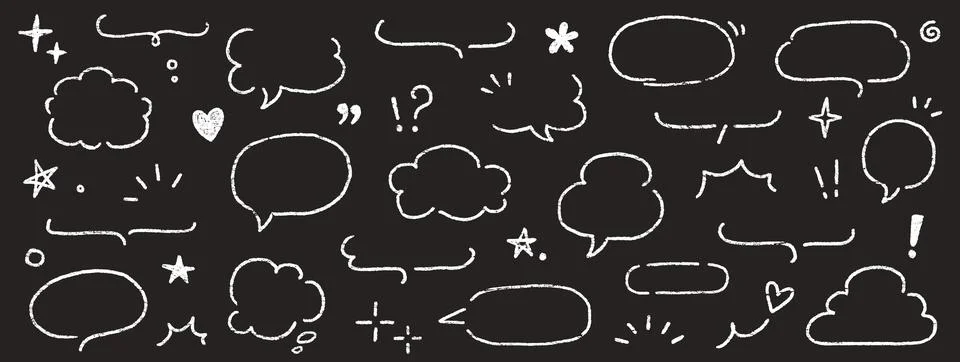 Cute crayon frame speech bubble set. Crayon chalkboard background speech bubble Stock Illustration