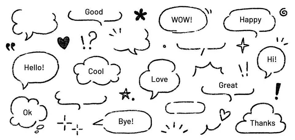 Cute crayon frame speech bubble set. Crayon chalk background speech bubble frame Stock Illustration
