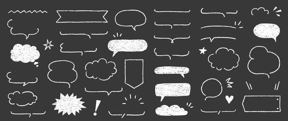 Cute crayon frame speech bubble set. Crayon chalkboard background speech bubble Stock Illustration