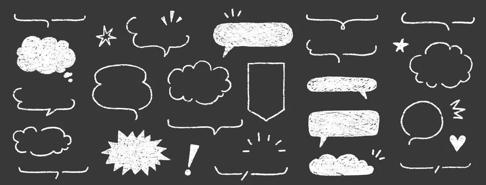 Cute crayon frame speech bubble set. Crayon chalkboard background speech bubble Stock Illustration