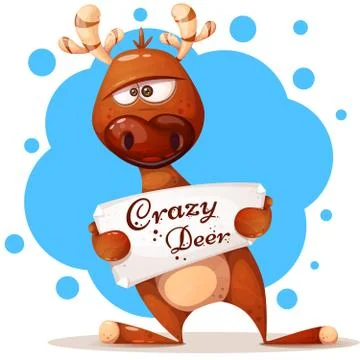 Cute, crazy, funny deer characters. Stock Illustration