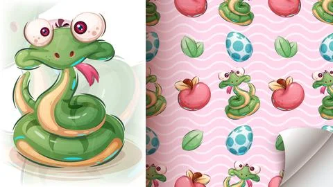 Cute crazy snake - seamless snake Stock Illustration