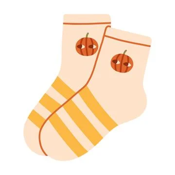 Cute cream striped socks with pumpkin detail vector isolated on white Stock Illustration