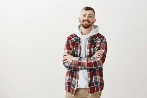 Cute creative guy knows everything in his profession. Confident relaxed european Foto stock