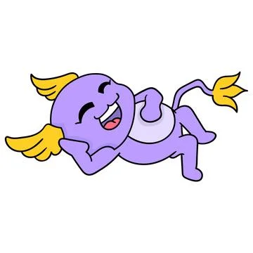 A cute creature is lying down with a happy face. doodle icon image kawaii Stock Illustration