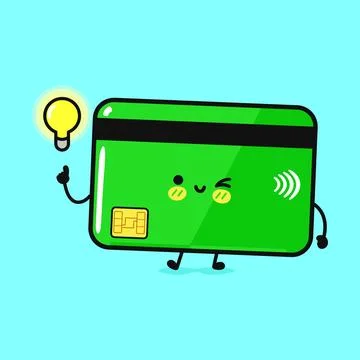 A cute credit card character is having a brilliant financial idea Stock Illustration